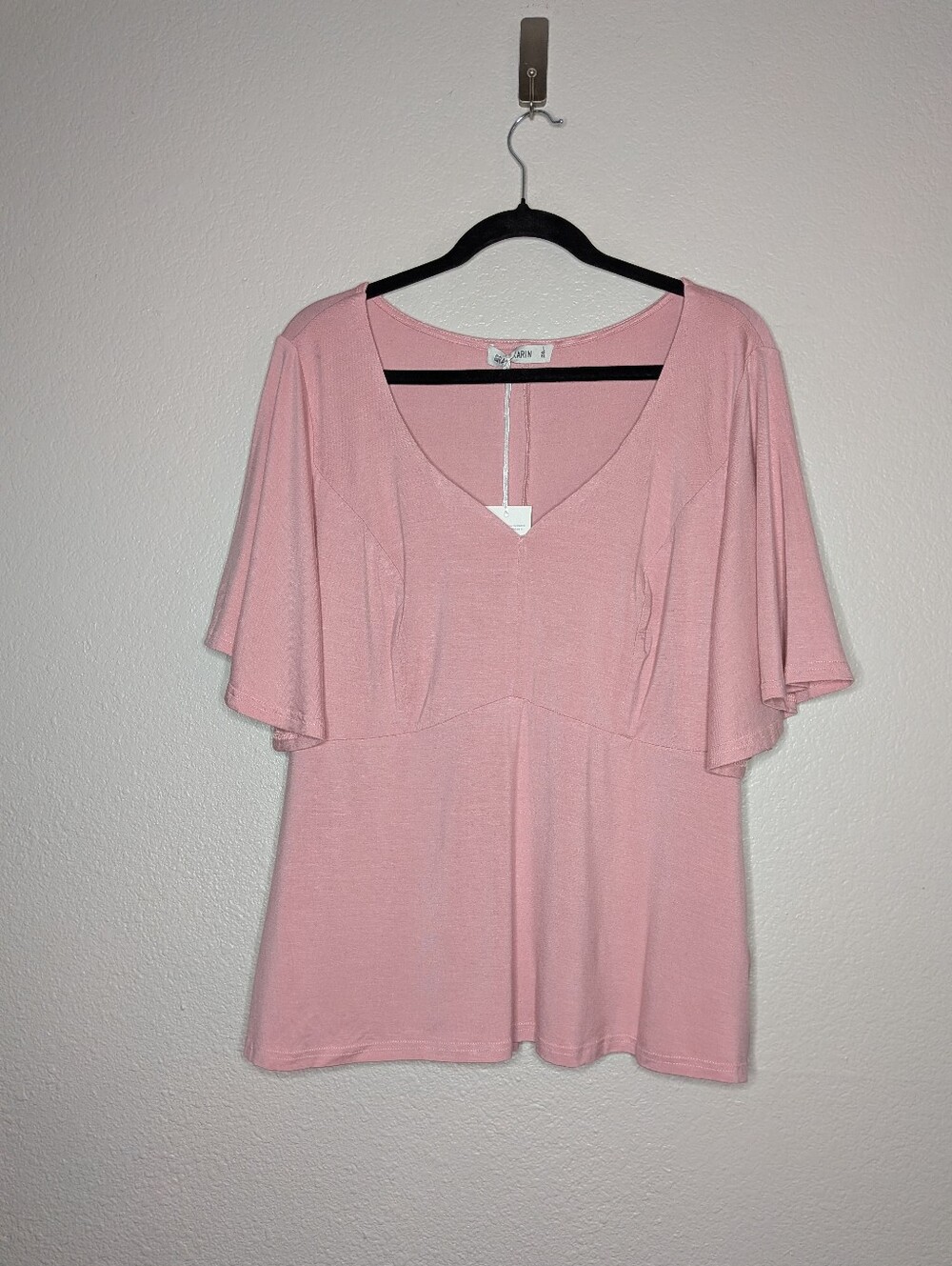 New Grace Karin Pink Flutter Sleeve Lagenlook Artsy Teacher V-Neck Blouse 2X NWT